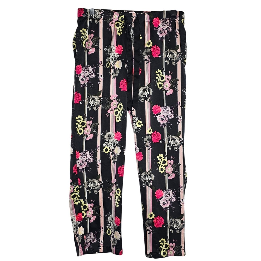 Victorias Secret Womens Small Black Floral Stripe Satin Pajama Pants Whismigoth